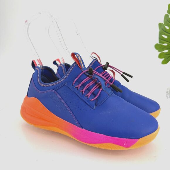 Vibrant Blue and Pink Sneakers with Elastic Lacing - Picture 1 of 14